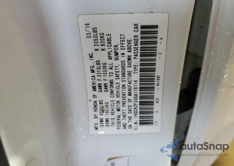 2016 Honda Accord Sport from USA, damaged, VIN 1HGCR2F55GA176114